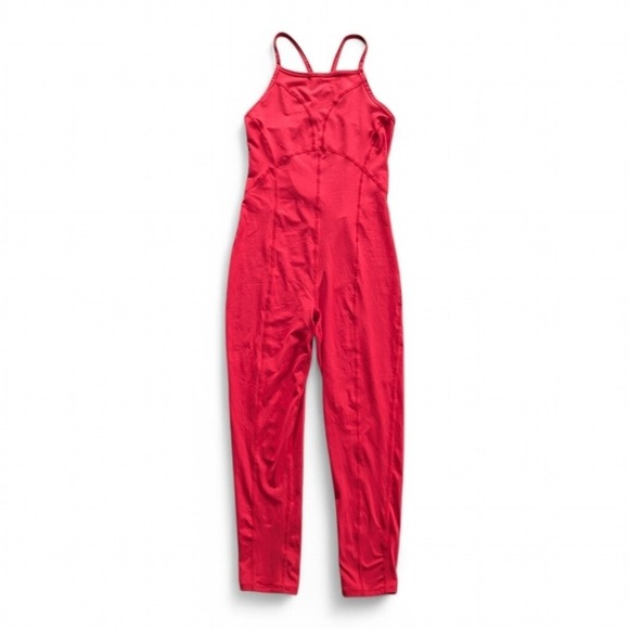 Free People Neon Coral Athleisure‎ Jumpsuit Size M - Picture 2 of 10